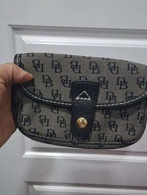 Dooney & Bourke Beige Canvas Wristlet with Black Trim